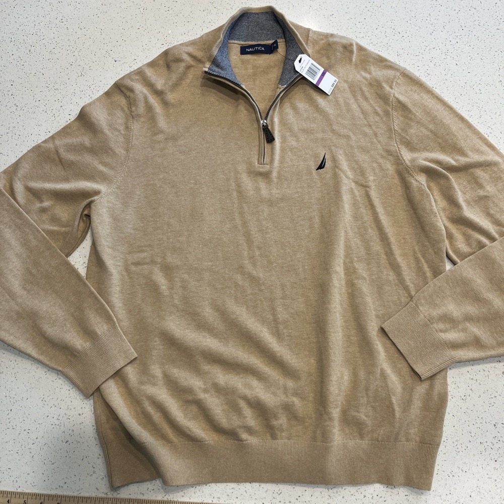 Nautica Mens Size XXL Light Beige Navtech 1/4 Zip Pullover NWT